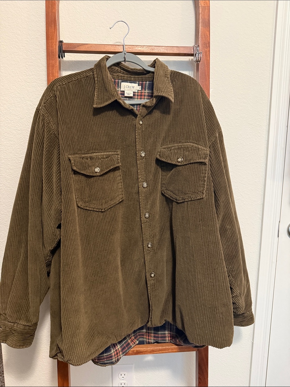 J. Crew Men’s Olive Corduroy Button-Front Shirt Jacket Size XL